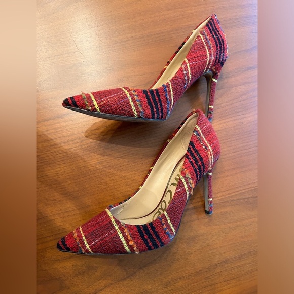Sam Edelman 2.5” red tartan plaid holiday xmas christmas NYE heels pumps W’s 6.5 - Picture 1 of 7